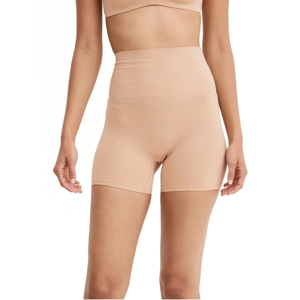 Jockey Essentials Women's Size S Tummy Smoothing Mid-Waist Boyshort Tan